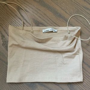 pull and bear beige cropped top spaghetti strings